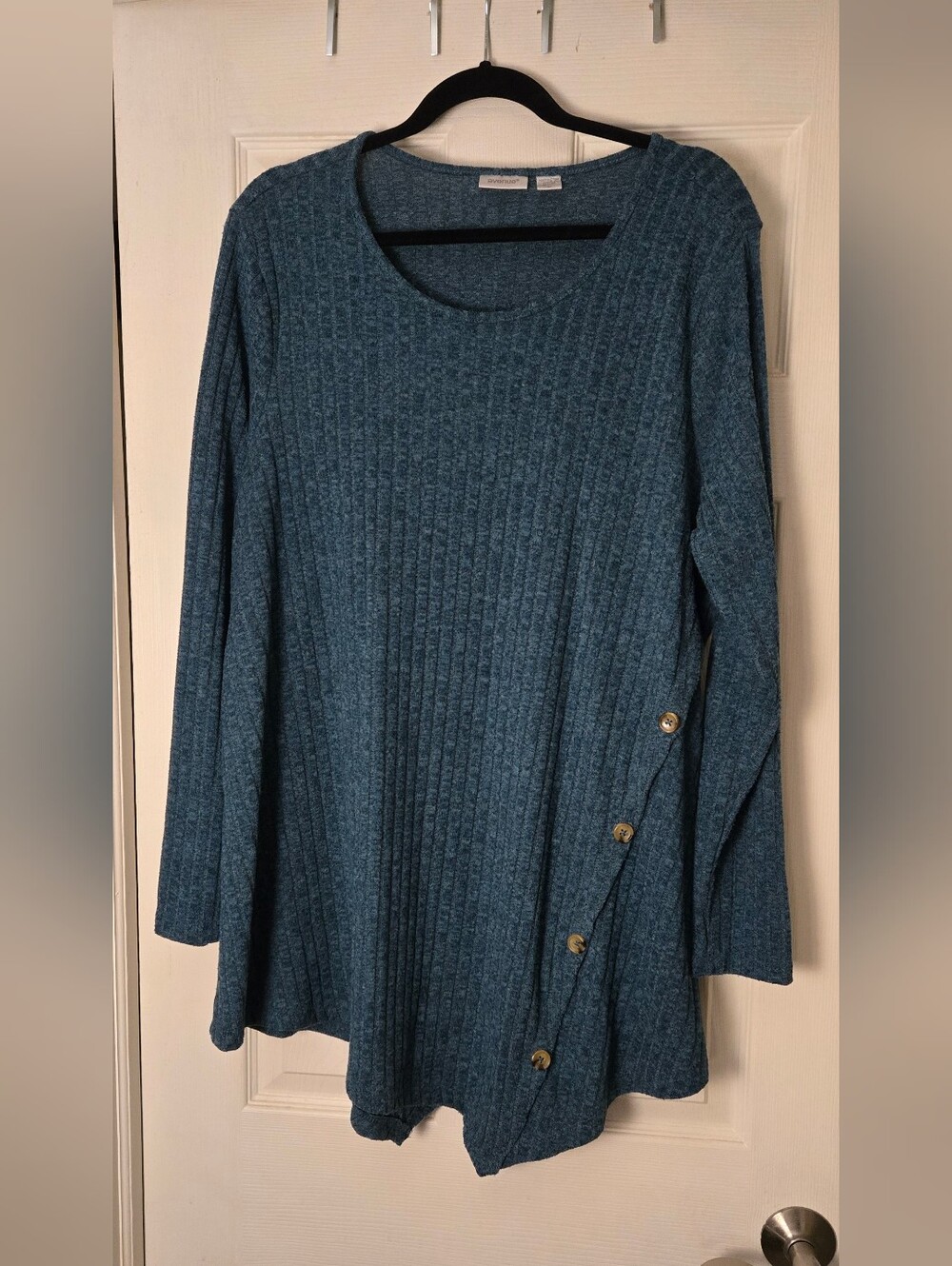Avenue Teal Blue Ribbed Knit Top
